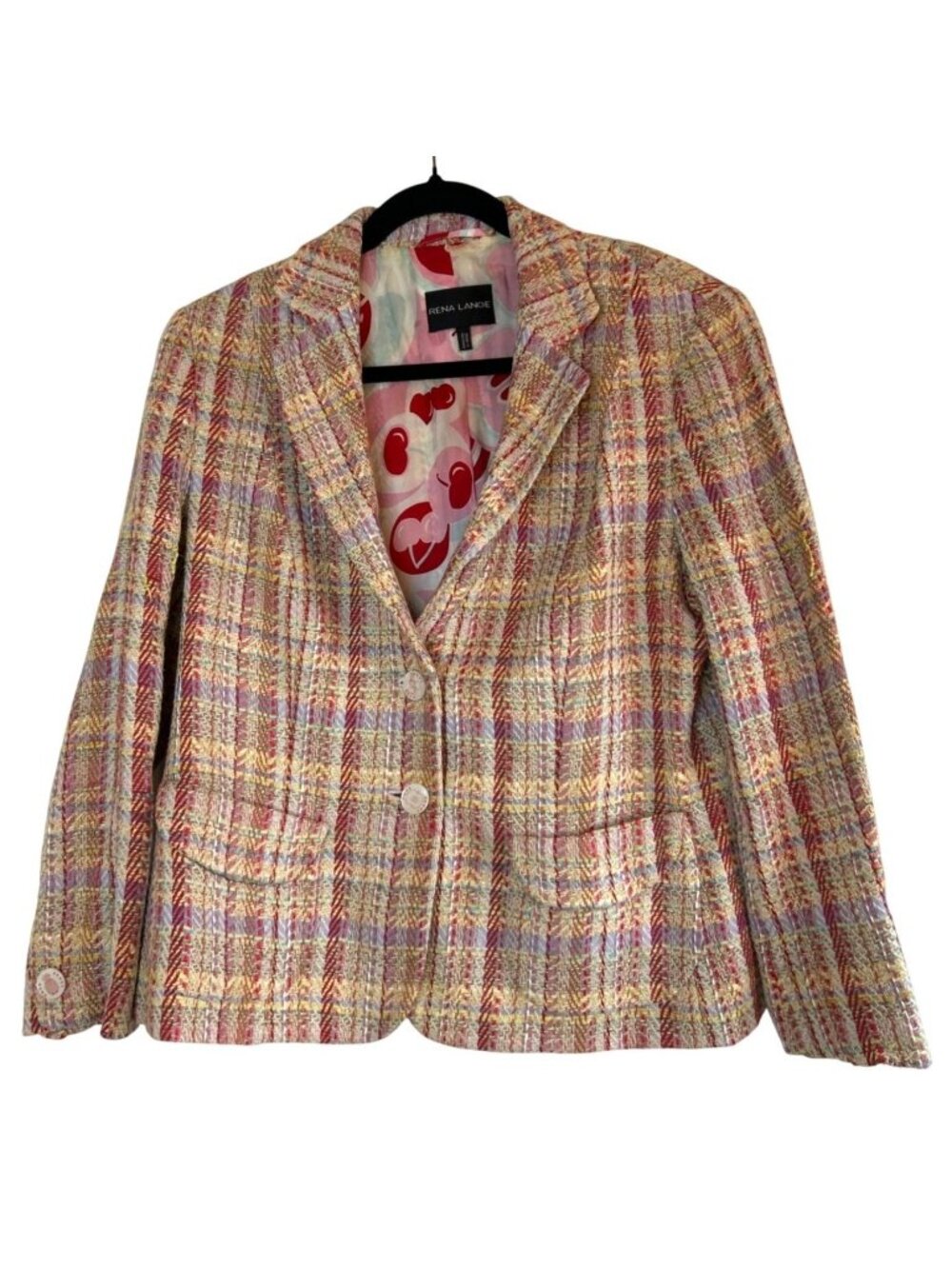 Rena Lange Women's 14 Multicolor Plaid Tweed Blazer Cupro Lining Academia